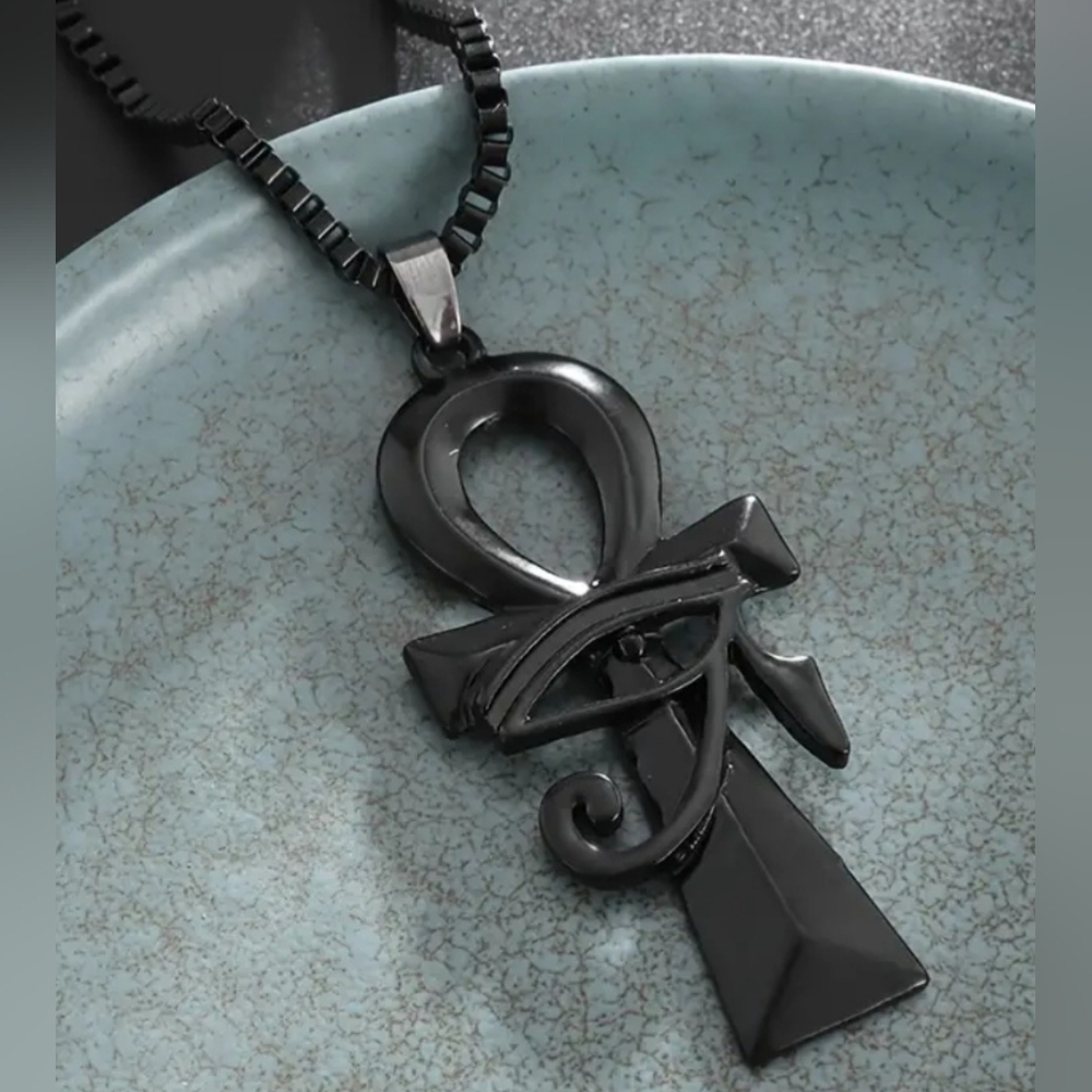 Black Ankh Pendant Necklace